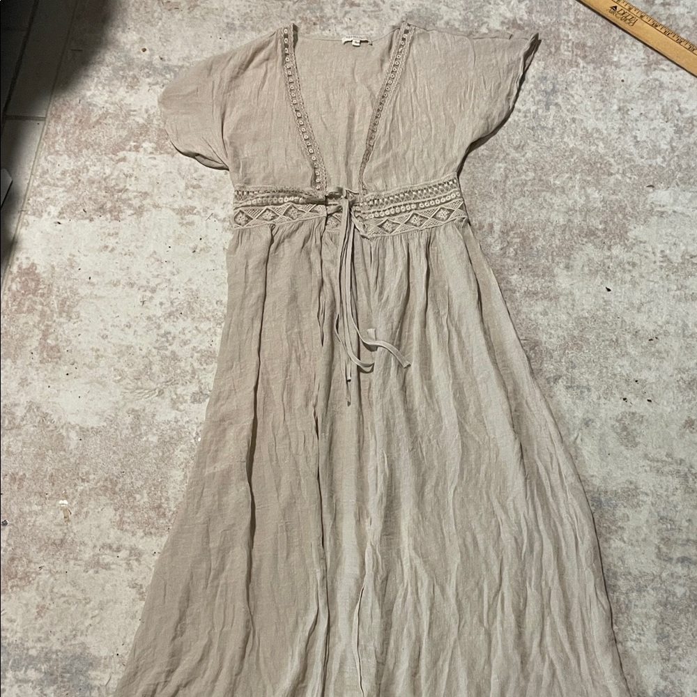 Women's Boho V-Neck Maxi Dress in Beige